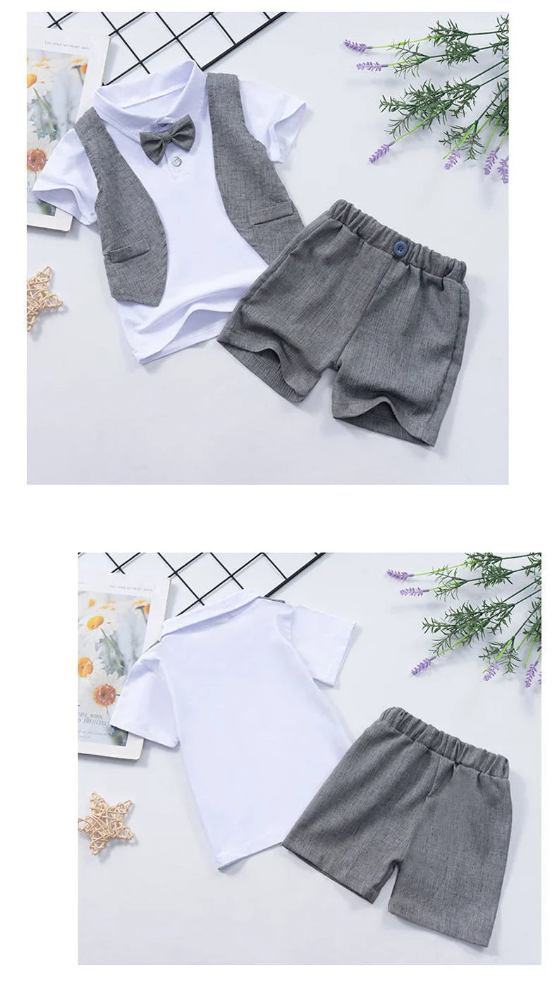 Baby Boys Short Sleeve Shirt + Shorts Suits Summer Birthday Party Clothes Sets 1 2 3 4 Years Kids Cotton Clothing Outfits