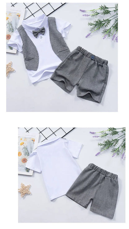 Baby Boys Short Sleeve Shirt + Shorts Suits Summer Birthday Party Clothes Sets 1 2 3 4 Years Kids Cotton Clothing Outfits