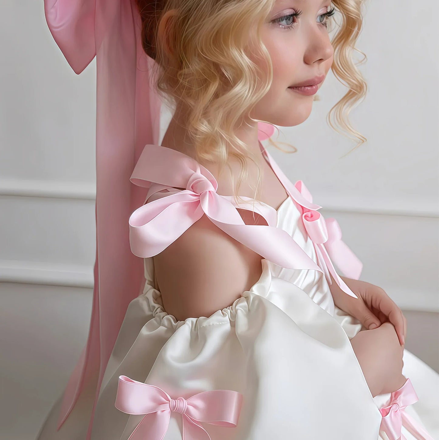 2-8Y Kids Girls Skirt Little Girls Puff-Sleeve Princess Dress Birthday Party Piano Host Performance Dress Belle Ball Gown