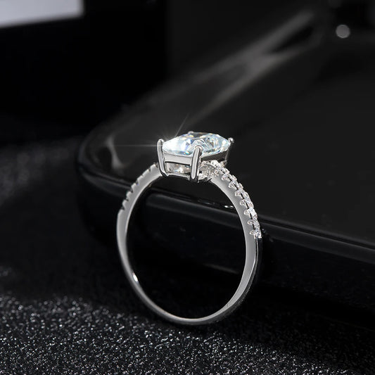 D VVS1 Radiant Moissanite Rings for Women 4 Prong Classic Trendy Fine Engagement Wedding Band GRA Certified 925 Sliver