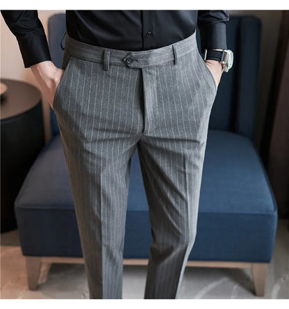 Men's Slim Fit Pinstripe Dress Pants, Stretch Comfort and Thickened Fabric for Business Casual Office Wear