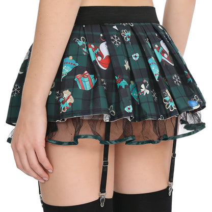 Women's Miniskirt with Garters Schoolgirl Cosplay Costume Plaid Layer with Tulle Lining Elastic Waistband Short Skirt Clubwear