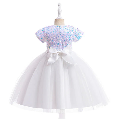 Summer Sequins Bow Party Dress For Girl Christmas Costume Elegant Wedding Princess Girls Dresses Lace Birthday Prom Gown Evening