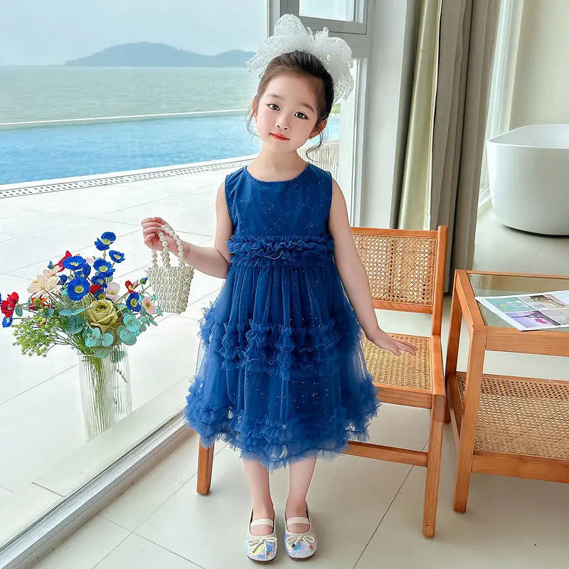 Girl's Dress Summer New Children's Sleeveless Yarn Dress Fluffy Dress Girl's Fashionable Baby Princess Dress