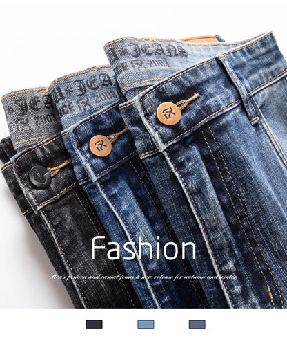 Autumn Winter New Business Men's Jeans Classic Fashion Stretch Washed Casual Denim Trousers Comfortable Straight Male pants