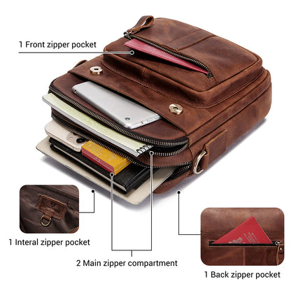 Genuine Leather Men's Shoulder Bag Luxury Work Business Messenger Bags Fashion Male Crossbody with Adjustable Straps