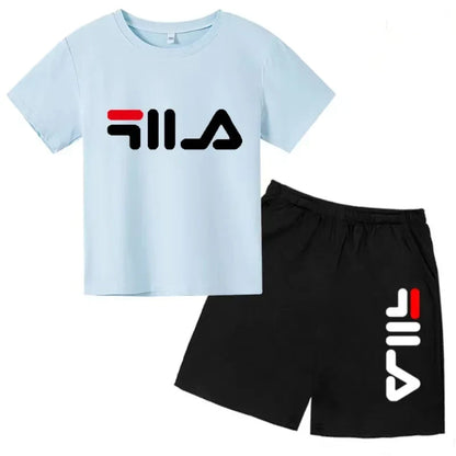 Kids Gift Sports Short-Sleeved Round Neck Black Letters Fashion White T-shirt+Shorts Summer Boy Girl Casual Outdoor Jogging Suit