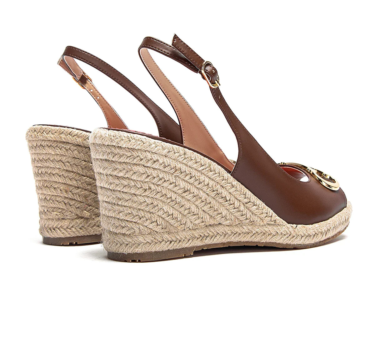 sandals summer women's casual shoes Gold INITIALS INSIGNIA PU LEATHER WEDGES Luxury brand wedge shoeses