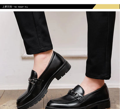 2026 Spring New British Fashion Men's Casual Leather Shoes Korean Style Slip-On Loafers Formal Men's Leather Shoes