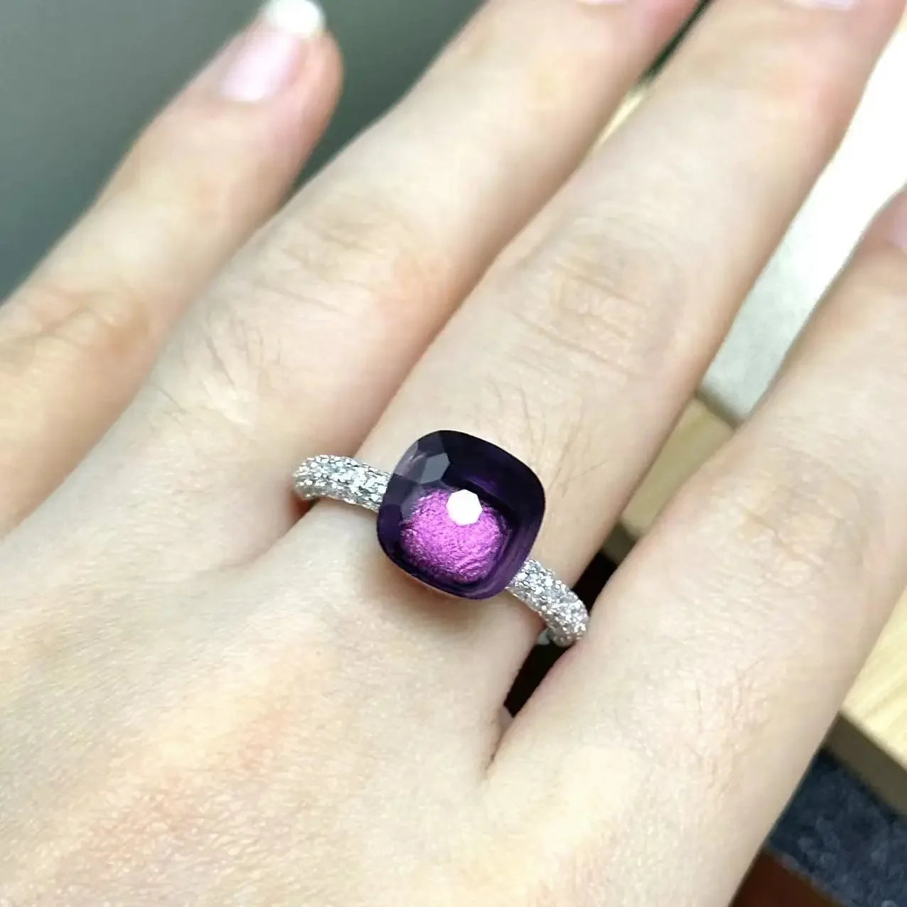 10.6mm S925 Ring Silver Rose Gold Metal 32 Colors Candy Style Zircon Crystal Ring for Women Fine Jewelry Party Gift Trendy Ring