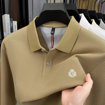 Spring and Autumn new men's long sleeved business casual fashionable comfortable POLO shirt exquisite brand embroidered golf top