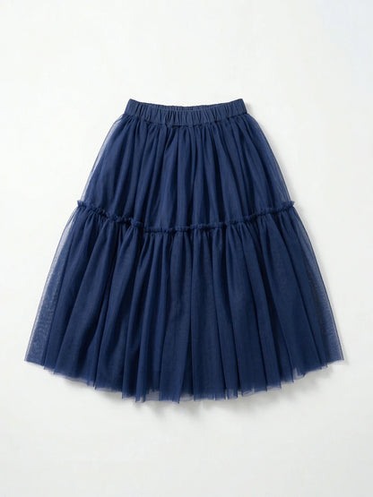 2026 Spring High Waist A-line Puff Half length Skirt Versatile Mid length Retro Blues Mesh Skirt 265398