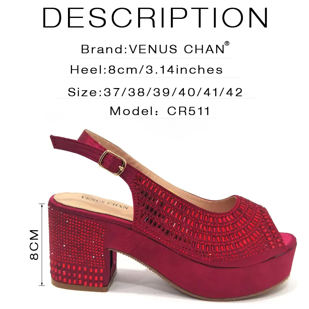 Wedding Shoes for Women Bride Platform Heels Italian Full Drill Design Elegant Shoes and Bags Matching Set
