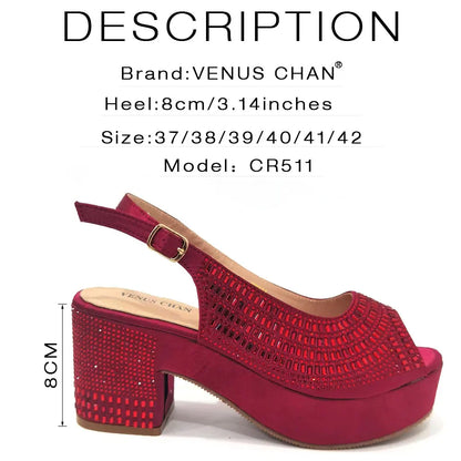 Wedding Shoes for Women Bride Platform Heels Italian Full Drill Design Elegant Shoes and Bags Matching Set