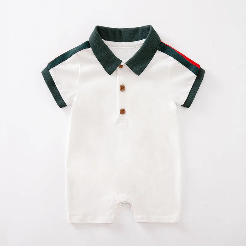 Summer Infant Boys Romper Short Sleeve Half Button-Up Collared Overalls Fashion Baby Clothing for Newborns And Toddlers
