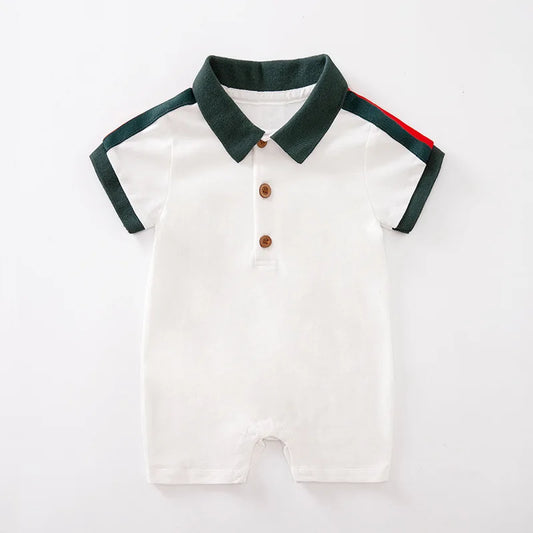Summer Infant Boys Romper Short Sleeve Half Button-Up Collared Overalls Fashion Baby Clothing for Newborns And Toddlers