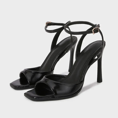 Black Sexy Heels Women Summer Elegant Party Dress Sandals Fashion Square Toe Naked Strap Designer Thin Heels Pumps Zapatos Mujer