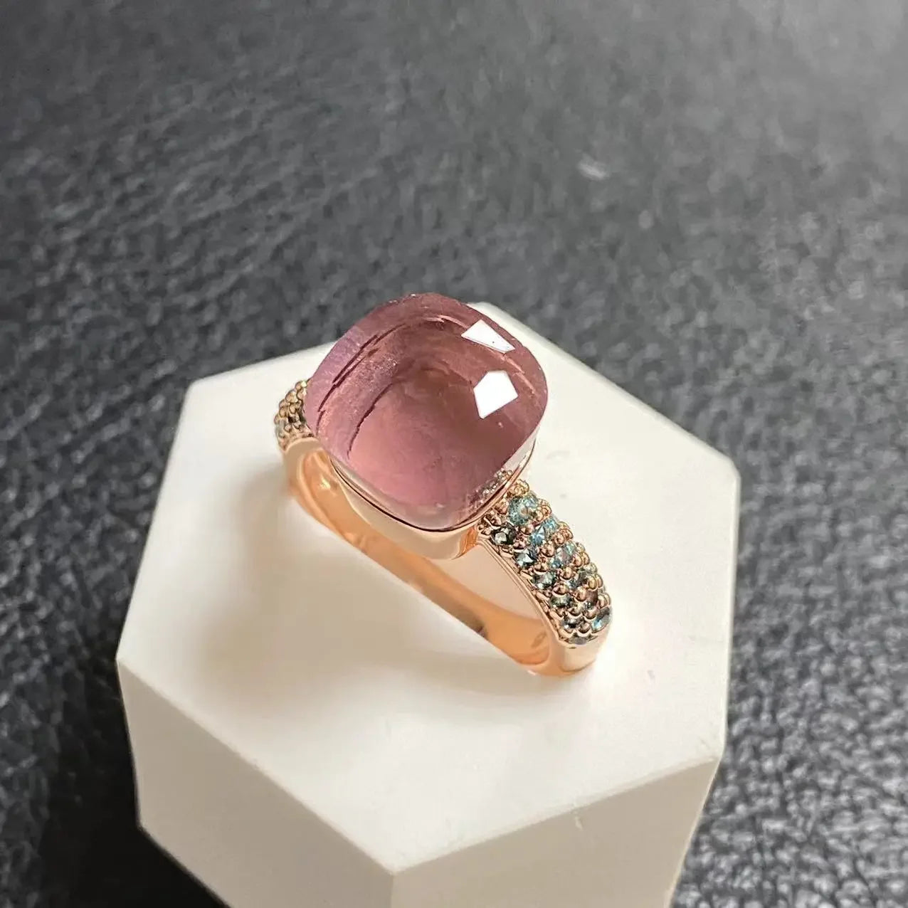 10.6mm Topaz Ring For Women Inlay Light Blue Zircon Candy Water Drop Crystal Ring Rose Gold Plated Jewelry Gift