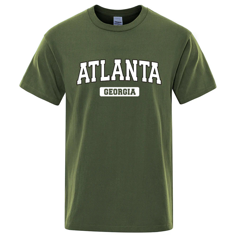 Atlanta Georgia Usa City Letter Tops Men Summer Oversize T-Shirts Cotton Loose T Shirts Fashion Breathable Male Short Sleeves