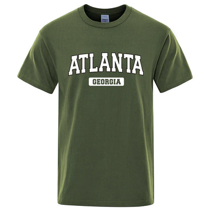 Atlanta Georgia Usa City Letter Tops Men Summer Oversize T-Shirts Cotton Loose T Shirts Fashion Breathable Male Short Sleeves