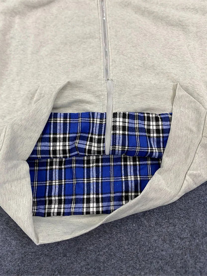 Winter Casual Plaid Print Hoodie Women's Warm Zip-Up Double-Sided Wear Sweatshirt Female Fashion Trendy Loose Hooded 2025 New