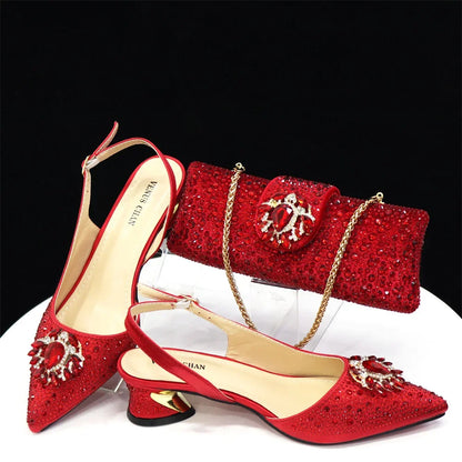 Sandálias Azul Royal Femininas Scarpin de Luxo Salto Médio Design de Strass Sapatos e Bolsas para Festa