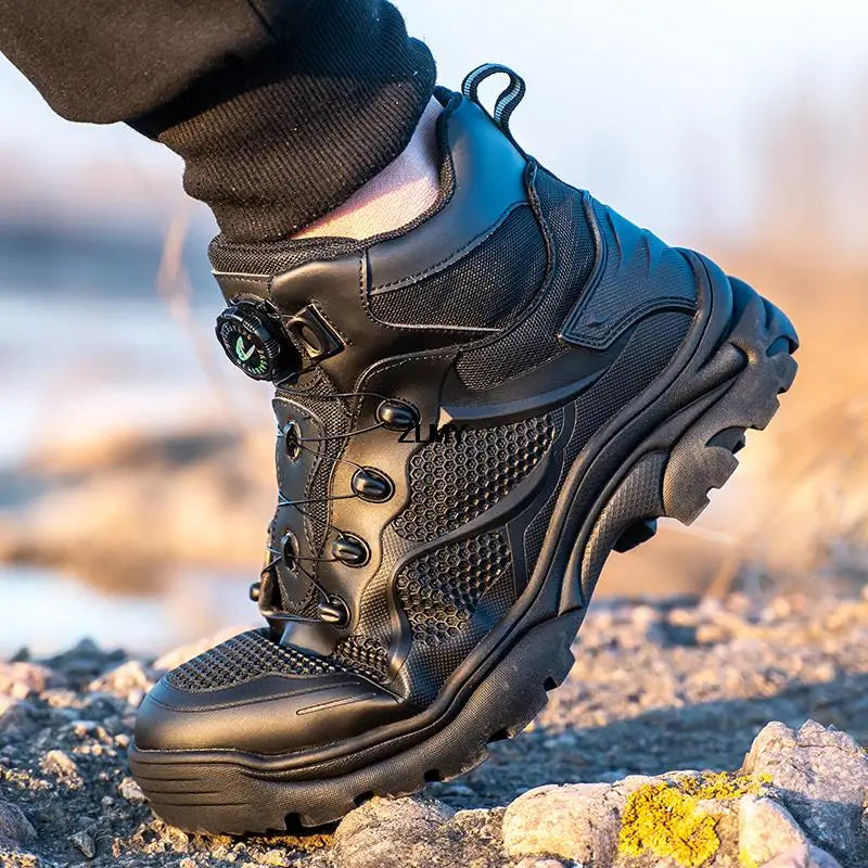 Construction Work Boots Men Steel Toe Safety Shoes Rotated Button Anti-smash Puncture Proof Sneakers Man High Top Security Boot