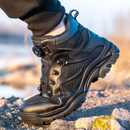 Construction Work Boots Men Steel Toe Safety Shoes Rotated Button Anti-smash Puncture Proof Sneakers Man High Top Security Boot