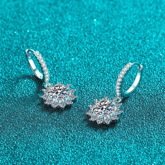 1ct Moissanite Earring 925 Sterling Silver with White Gold Plated Hoop Drop Earring for Women Wedding Engagement Jewelry