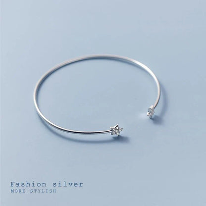 925 Sterling Silver Open Size Bracelet Simple Stars Thin Charm Female Bangle For Women And Girl Fine Jewelry Pulsera