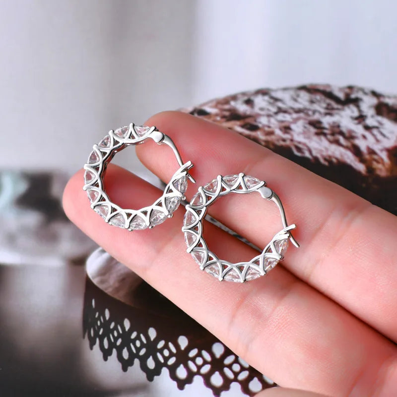 Luxury D Color 4mm 0.3CT Full Moissanite Hoop Earrings for Women S925 Silver All Diamond Earring Ear Buckle Fine Jewelry