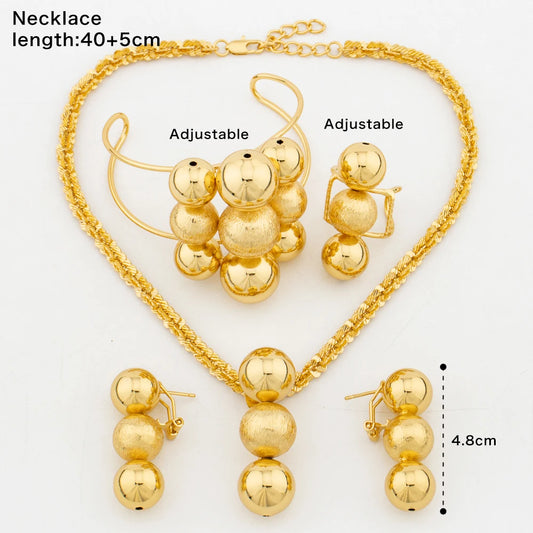 Luxury  Color Jewelry Set Nine Beads Cuff Bracelet Earrings Necklace African Dubai Drop Earrings Ring Fashion Italy Jewelry
