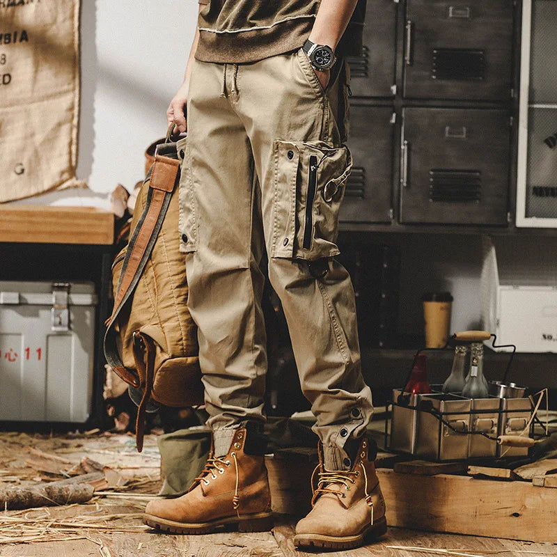 Autumn Men's Cargo Pants New Multi-Pocket Tactical Casual Pants Straight Leg Fashion Tactical Trousers Elastic Waist Cargo Pants