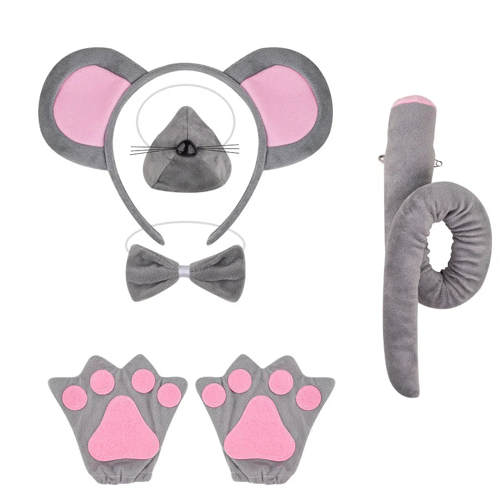 Pink Gray Mouse Tutu Dress for Baby Girls Grey Rat Costumes with Ears Bow Tie Tail Kids Animal Carnival Outfit Birthday Clothes