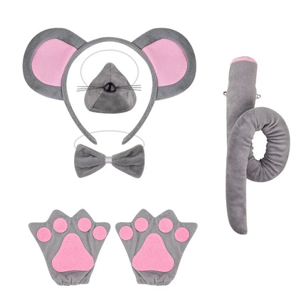 Pink Gray Mouse Tutu Dress for Baby Girls Grey Rat Costumes with Ears Bow Tie Tail Kids Animal Carnival Outfit Birthday Clothes