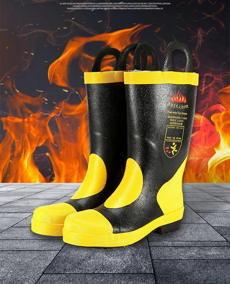 Fire Boots Emergency Rescue Boots Firefighter Combat Boots Fire Protection Boots Rubber Anti Slip High Cylinder