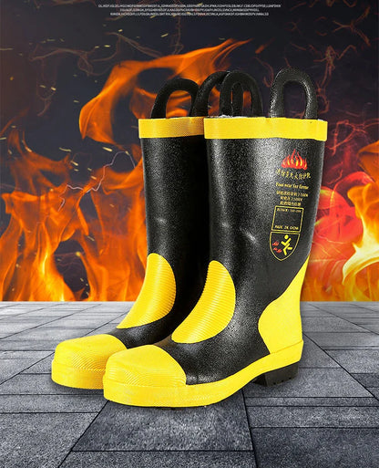Fire Boots Emergency Rescue Boots Firefighter Combat Boots Fire Protection Boots Rubber Anti Slip High Cylinder