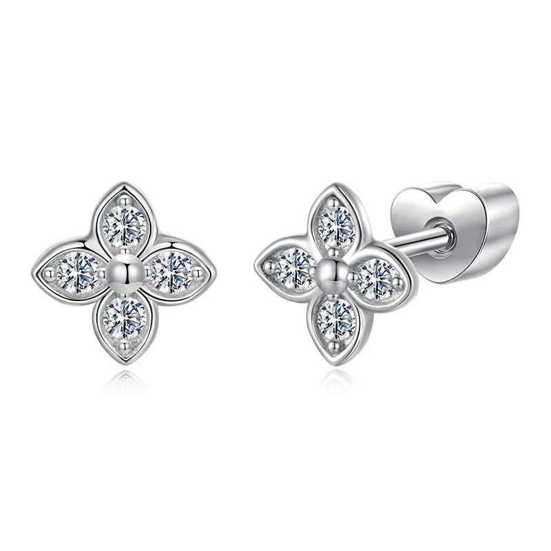 925 Sterling Silver Four-leaf Clover Moissanite Earrings for Women Girl, Dainty Cute Hypoallergenic Jewelry Birthday Gift