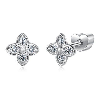 925 Sterling Silver Four-leaf Clover Moissanite Earrings for Women Girl, Dainty Cute Hypoallergenic Jewelry Birthday Gift