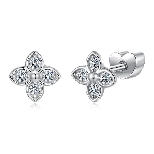 925 Sterling Silver Four-leaf Clover Moissanite Earrings for Women Girl, Dainty Cute Hypoallergenic Jewelry Birthday Gift
