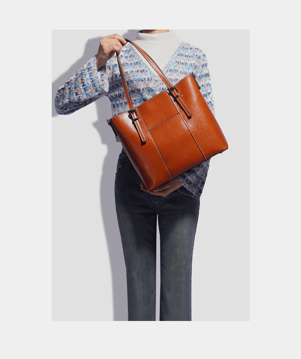 High Quality Women's Genuine Leather Tote Lady Luxury Designer Cowhide Shoulder Bag Large Capacity OL Handbag Shopper Bag