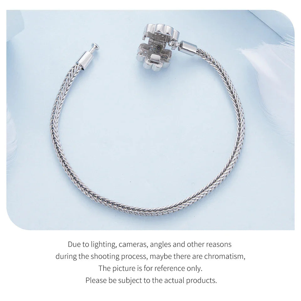 925 Sterling Silver Four-Leaf Clover Snake Basic Bracelet Pave Setting CZ for Women Beads and Charms DIY Fine Jewelry