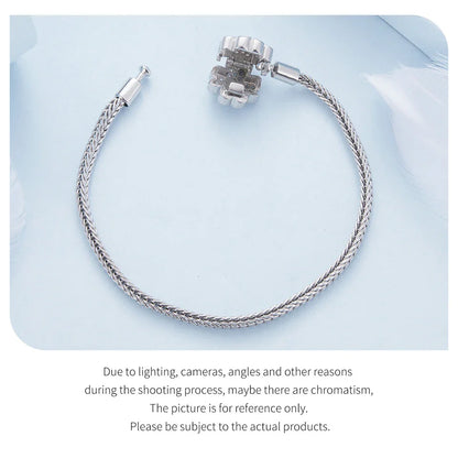 925 Sterling Silver Four-Leaf Clover Snake Basic Bracelet Pave Setting CZ for Women Beads and Charms DIY Fine Jewelry