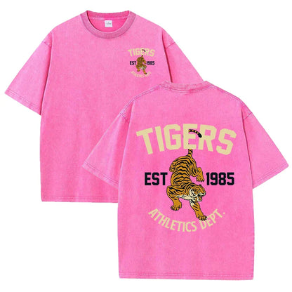 Est 1985 Sport Print Washed Women T-Shirt Summer Casual Retro T Shirts Snow Wash Tee Top Loose Unisex Retro Streetwear