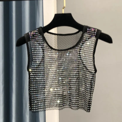 Hot Girl Y2k Small Vest Summer New H Vest with Short Vest and Shiny Women's Round Neck Top
