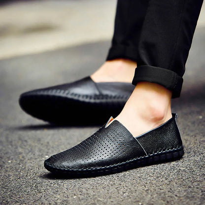New Summer Breathable Men Loafers Handmade Leather Men's Driving Shoes Luxury Brand Flat Casual Shoes Soft Breathable Men Shoes
