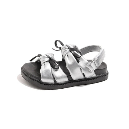 2026 Summer Girls Princess Sandals with Double Bow-knots Soft Fashion Classic Kids Summer Beach Shoes Open Toes Sweet Anti-skid