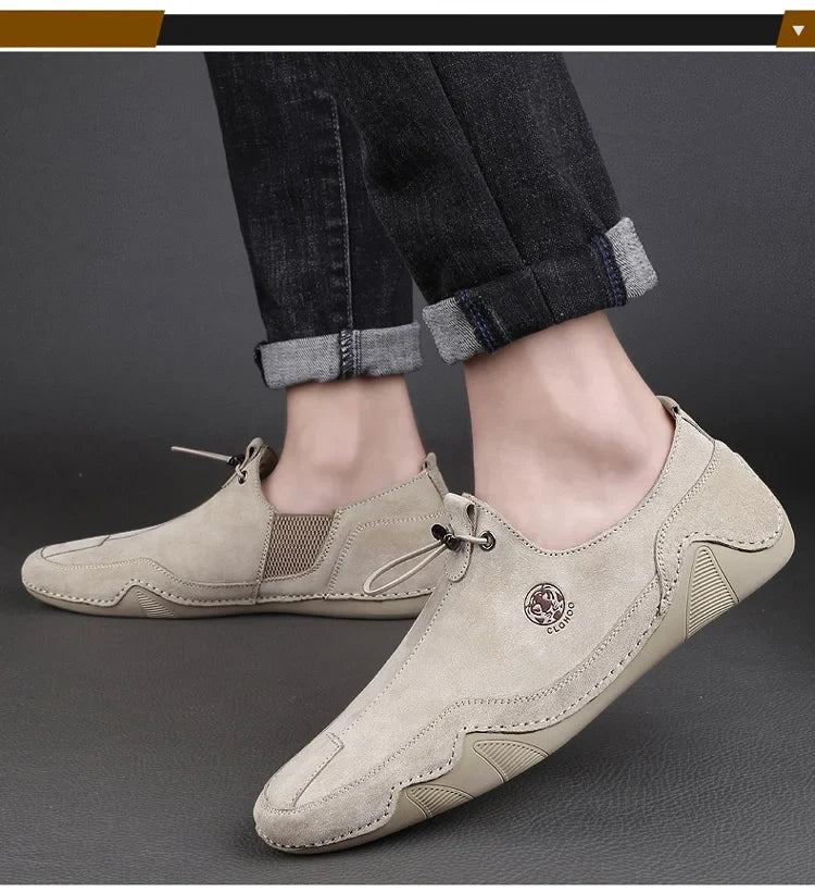 Breathable Light Anti-slip Outdoor Flat Shoes for Men Casual Driving Shoes Genuine Leather Boat Shoes Soft Sole Footwear