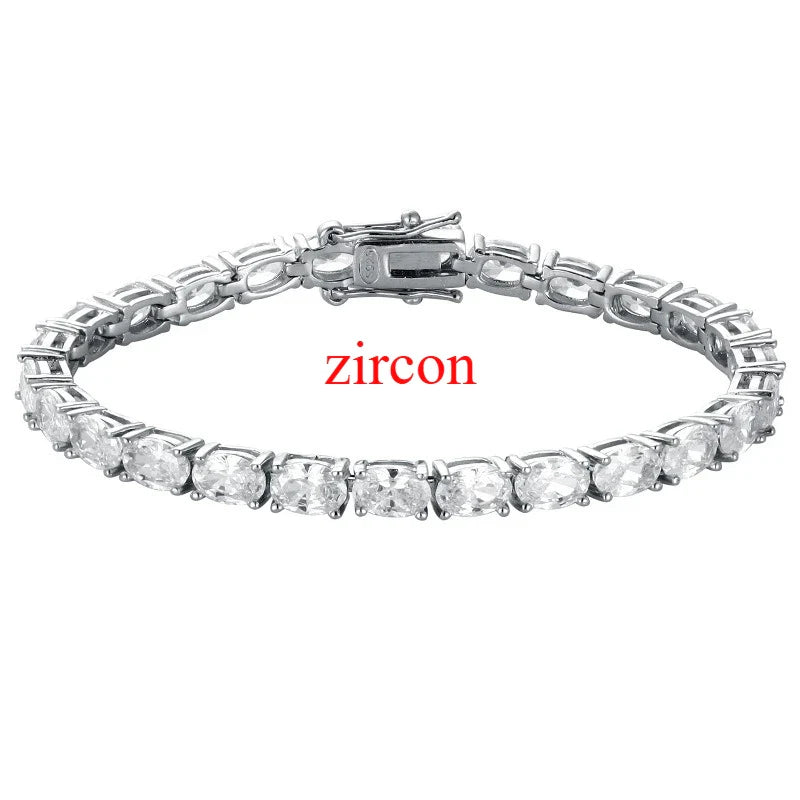 0.3-1.5CT Oval Cut Moissanite Hip-hop Tennis Bracelets for Women Men Lab Diamond Wedding Party 100% S925 Silver Chain