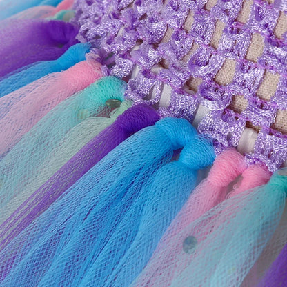 1-12 anos Vestido Tutu de Sereia Fofo com Apliques de Estrela-do-mar Coral, Vestido de Princesa Elegante Ombro a Ombro, Vestido Bufante para Festa de Aniversário de Criança